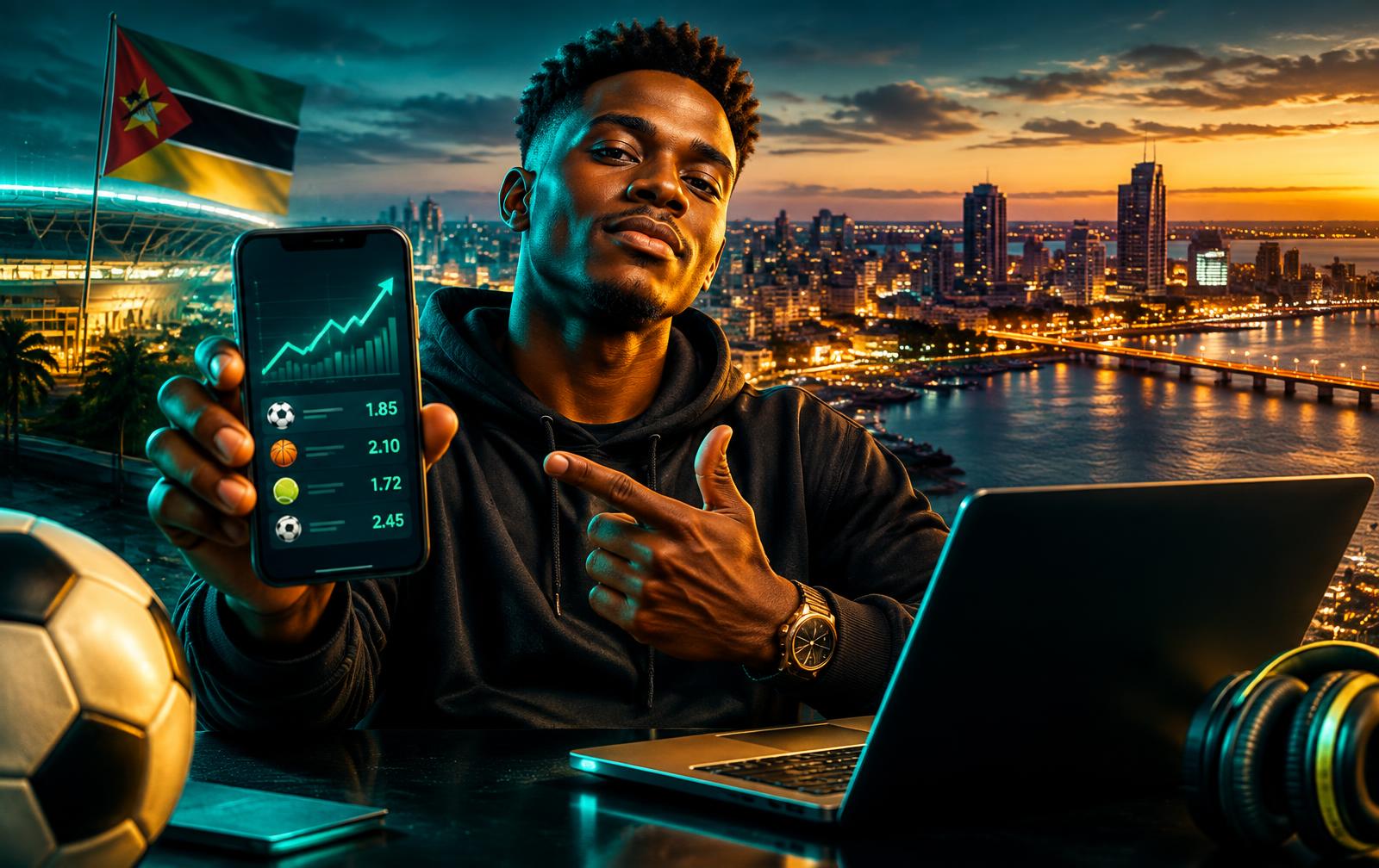 Criador de conteúdo moçambicano a promover apostas online MegaGameLive em Maputo